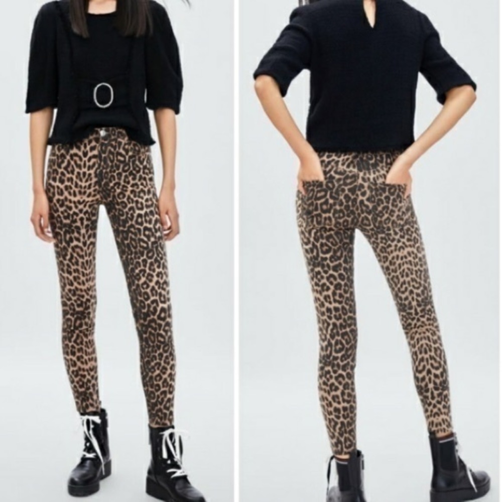 Zara leopard print jeans size 6 gently preloved - Picture 10 of 10